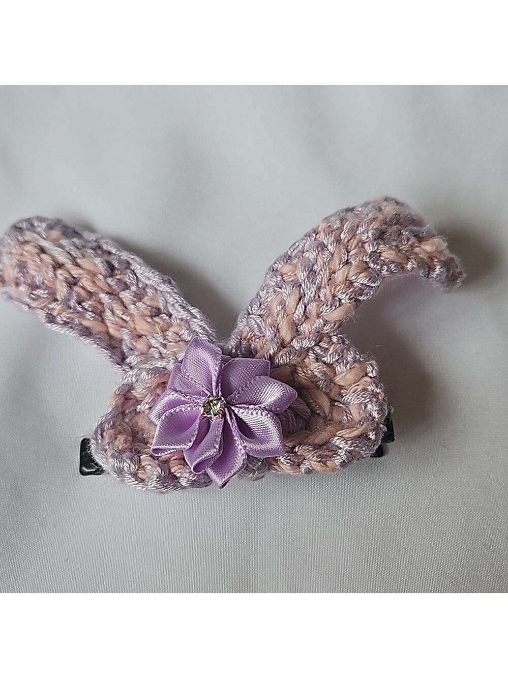 Hand Crafted Purple Crochet Bow Hair Clip Accessory 2.5" black alligator clip - Picture 6 of 17